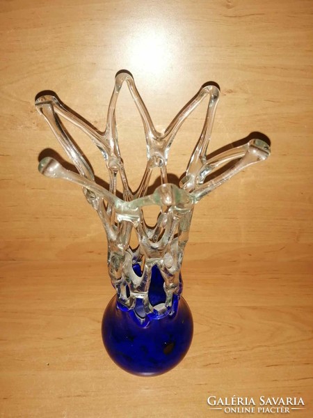 Decorative openwork glass vase with blue bottom - 30 cm
