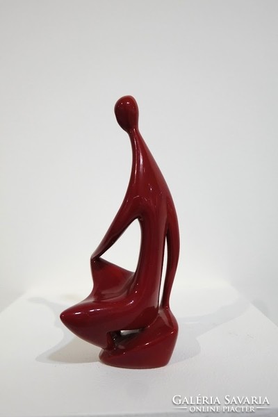 János Török: brooding - oxblood glazed Zsolnay porcelain statue - 51966