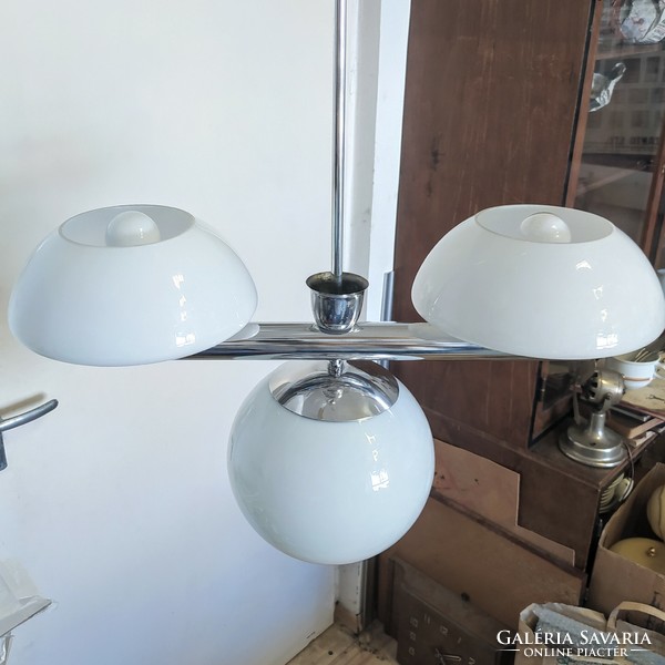 Bauhaus - art deco 3-burner chandelier renovated - milk glass shades