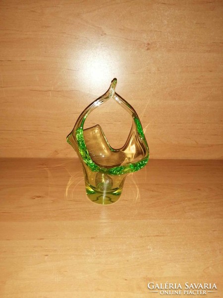 Bohemia zöld üveg (Jan Beranek ) kínáló kosárka az 1960-as évekből (b)
