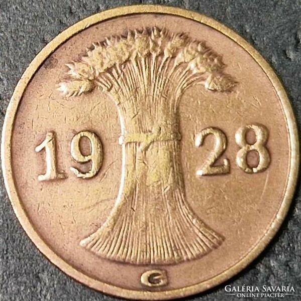 Germany 1 reichspfennig, 1928 mintmark 