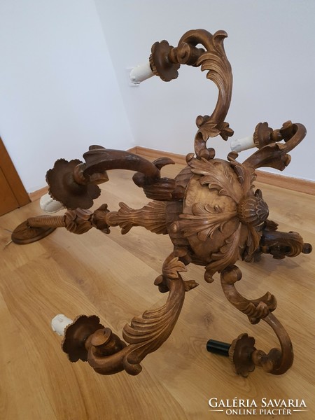 Baroque carved, 6-branch chandelier. (Video!)