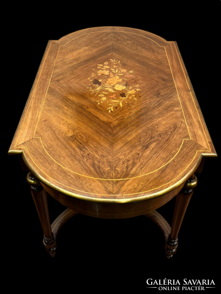 Antique marquetry classicist salon table