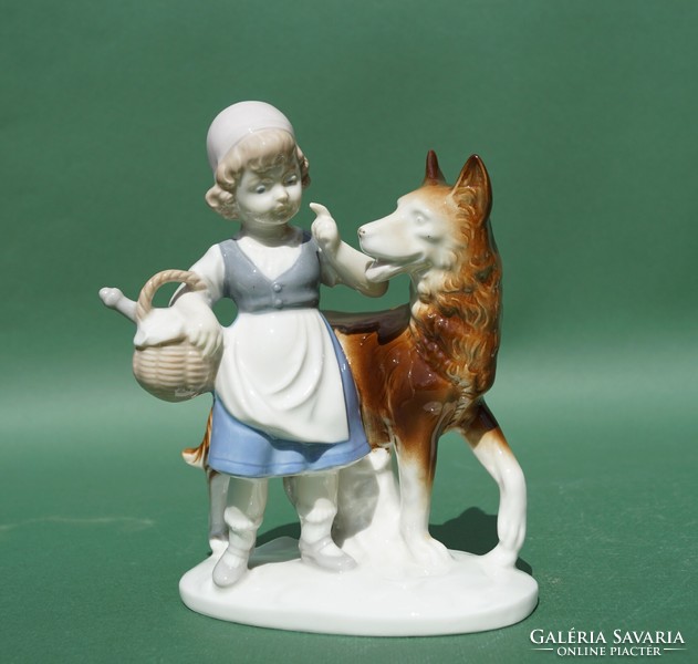 Régi német GDR Lippelsdorf piroska és a farkas porcelán figura