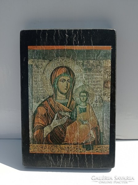 Signed Russian icon on wooden board