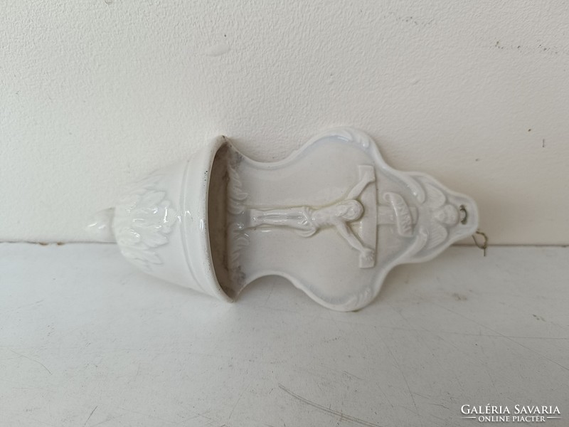 Antique holy water holder 19th century porcelain Christian Catholic Jesus wall holy water holder 413 8817