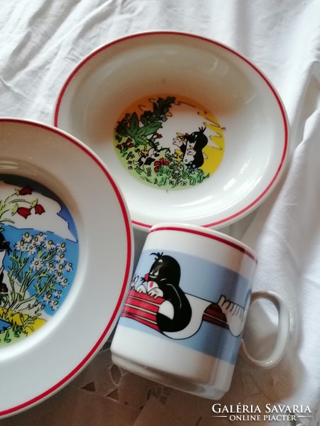 Ritka, Zsolnay, kisvakondos gyermek étkészlet szett, vitrin állapotú