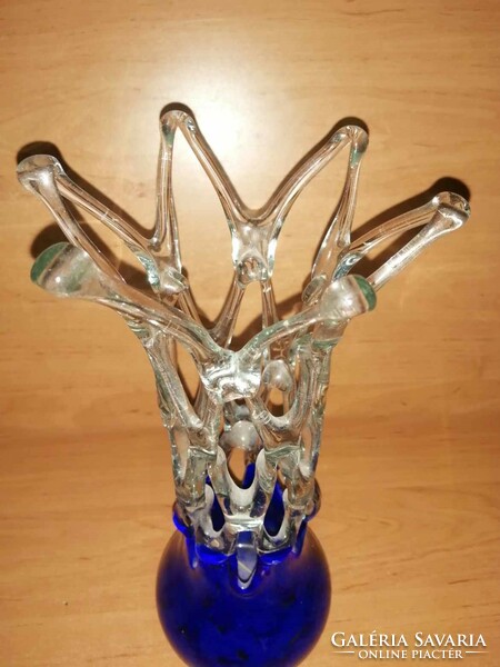 Decorative openwork glass vase with blue bottom - 30 cm