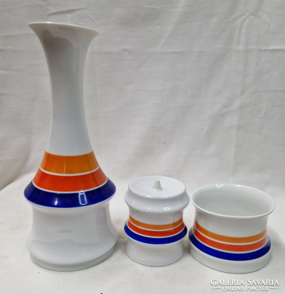 Hollóházi retro porcelain 3-piece table set in perfect condition for sale together