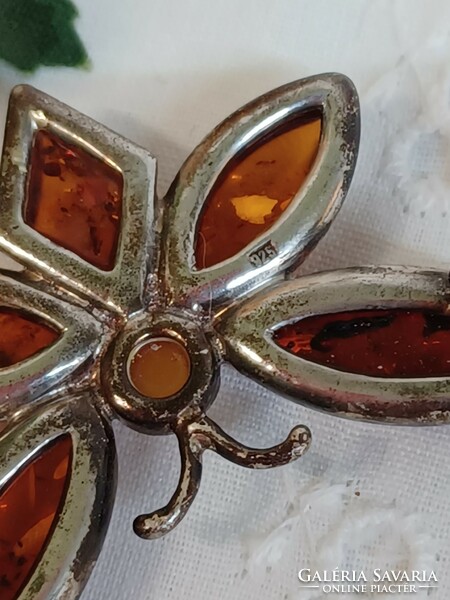 Vintage amber butterfly in silver socket