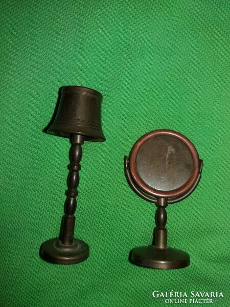 Antique doll house metal copper room furniture floor lamp and mirror condition according to the pictures