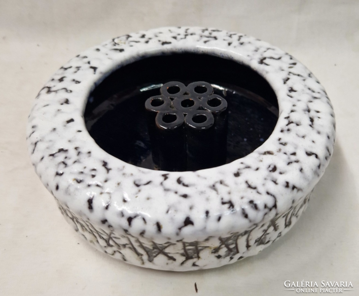 Retro jelzett iparművészeti mázas kerámia ikebana váza hibátlan állapotban