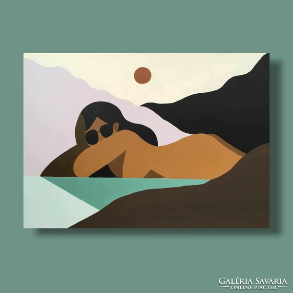 Modern painting by Kortás - beach sunbather
