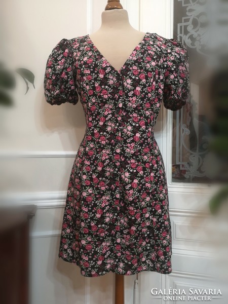 H&m size 40 pink viscose dress with puffy sleeves