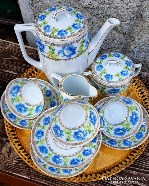 Very nice blue rye mz Altrohlau Czechoslovakian coffee set for 4 people