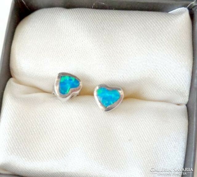 Silver opal heart earrings