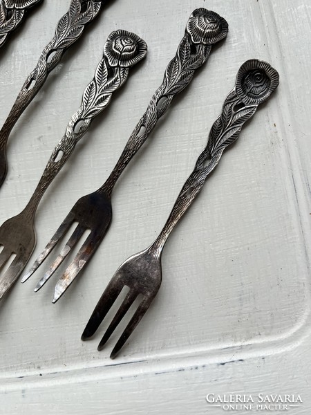 6 Hildesheim pink, silver-plated dessert forks in one