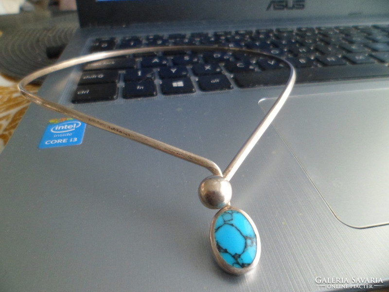 Rigid silver necklace / turquoise