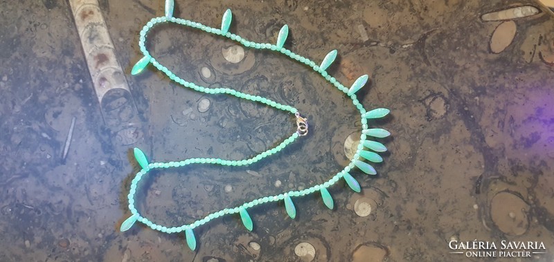 Real Czech uranium glass necklace #24076 handmade product