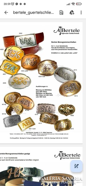 Minőségi ezüst és réz monogramos övcsat (ATB - Bertele manufaktúra)