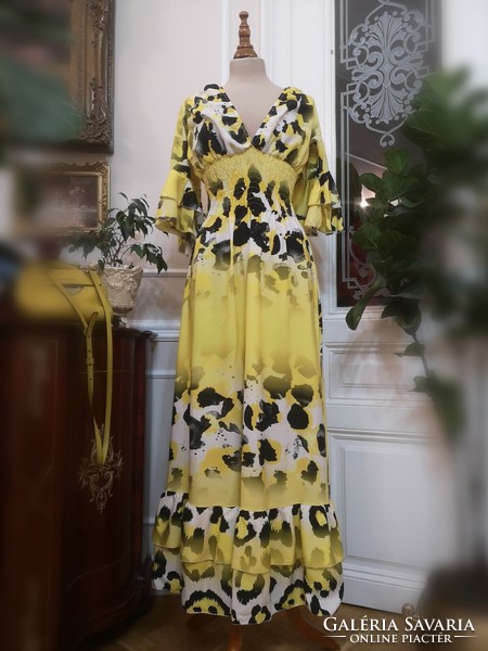 Made in Italy size 38-40 maxi long lemon yellow dress