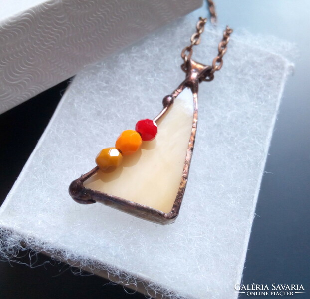 Special handcrafted glass jewelry made of beige glass, with three tiny pearls