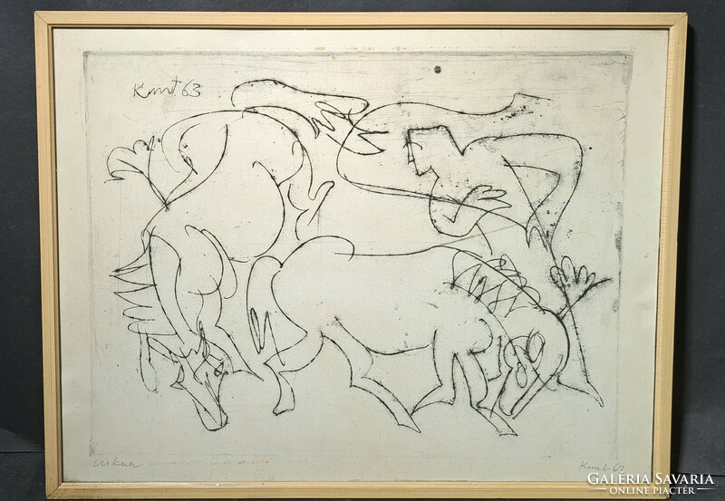 Ernő Kunt: foal (etching) 1960s - horses