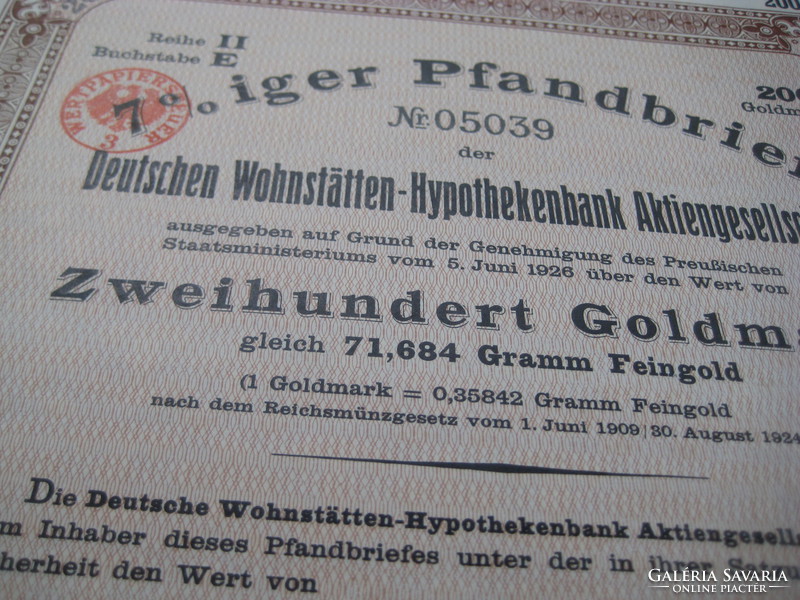 Német kötvény 7 % os  1928 ból , 200 arany márka