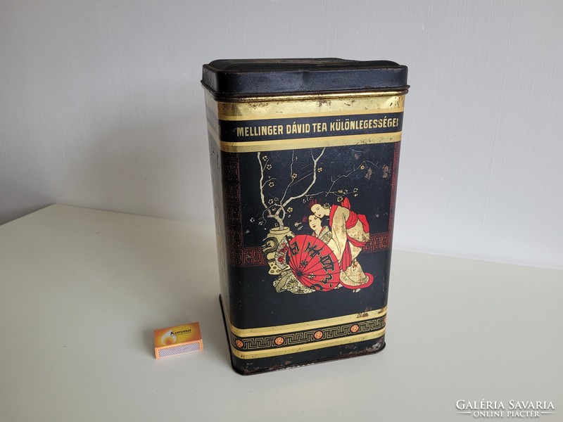 Antique large metal box Weiss Manfred Wm Csepel old tea box Mellinger Dávid tea specialties