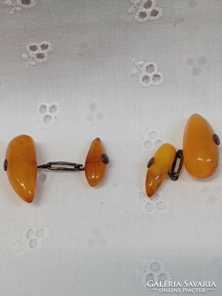 Pair of retro cufflinks with silver fittings, amber?