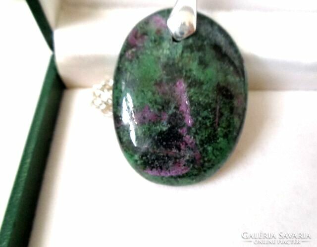 Ruby zoisite large mineral pendant + chain