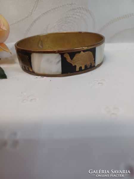 Copper bracelet, elephant motif, shell inlay