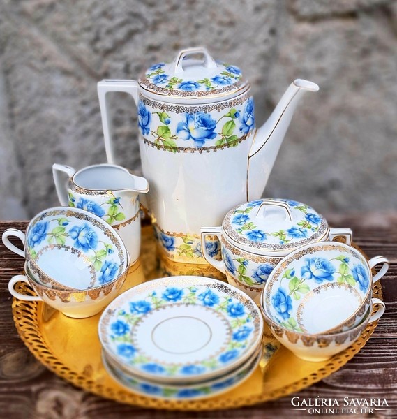 Very nice blue rye mz Altrohlau Czechoslovakian coffee set for 4 people