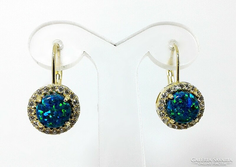 Gold earrings with synthetic opal stone (zal-au124504)