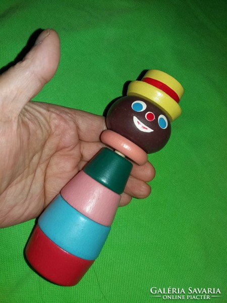 Old wooden tower building toy, clown, wooden puppet, wooden figure, 18 cm, condition according to the pictures