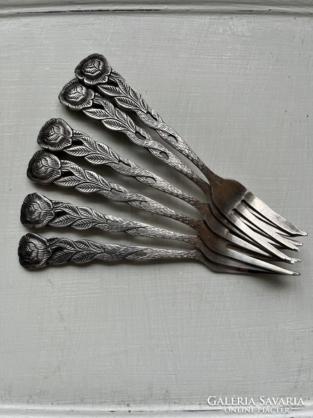 6 Hildesheim pink, silver-plated dessert forks in one