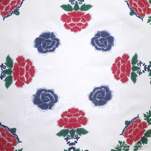 Red, blue floral, square, textile tablecloth