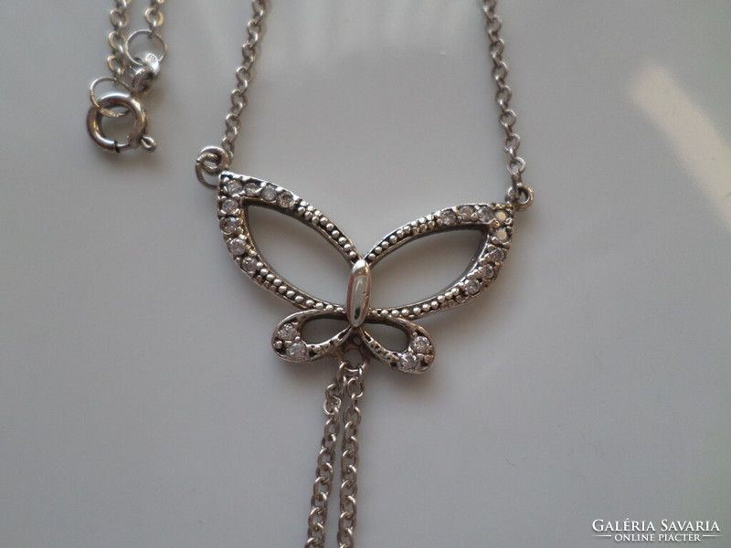 Silver butterfly necklace pendant with zirconia stones