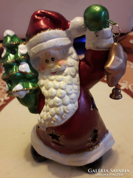 Ceramic Santa Claus with pine tree and star. Candle holder light new. Flawless 15x10 cm.