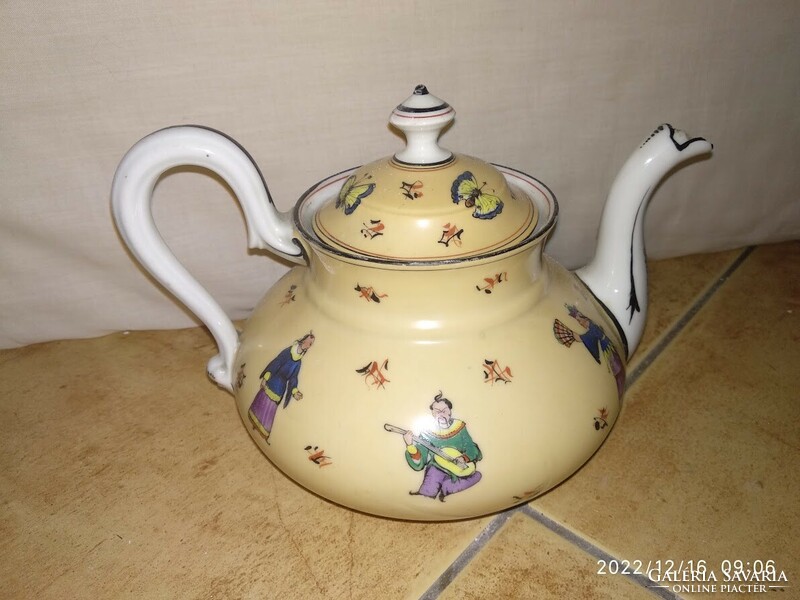 Old oriental style, Chinese or Japanese patterned porcelain spout, painted teapot