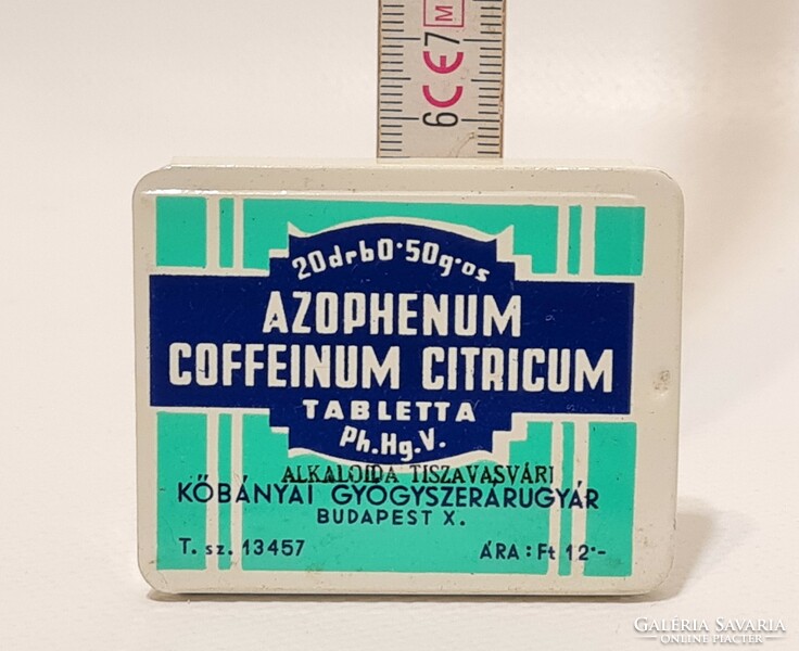 "Azophenum Coffeinum Citricum tabletta" gyógyszeres fémdoboz (3017)