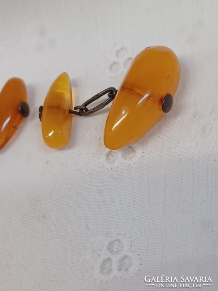 Pair of retro cufflinks with silver fittings, amber?