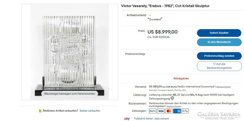 Victor vasarely erebus (1982) crystal sculpture - flawless, rare piece of unique beauty