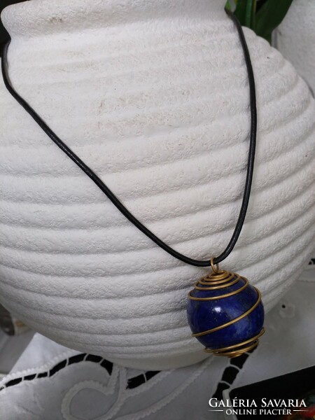 Lapis lazuli natural mineral pendant with leather chain