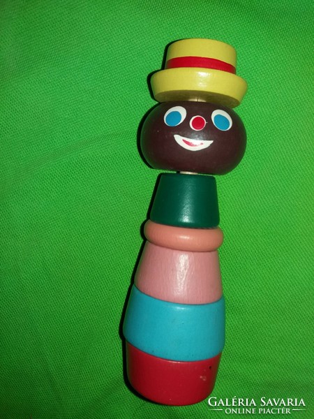 Old wooden tower building toy, clown, wooden puppet, wooden figure, 18 cm, condition according to the pictures