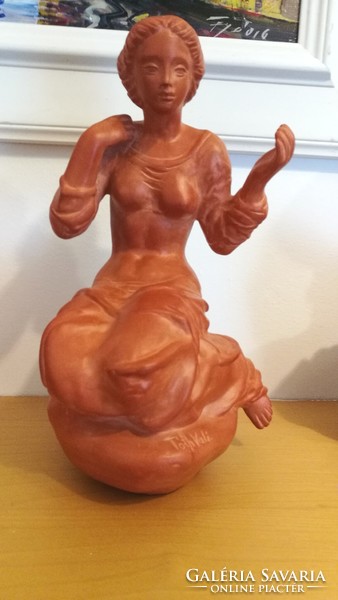 Tóth Val terracotta ceramic statue, marked, flawless, original