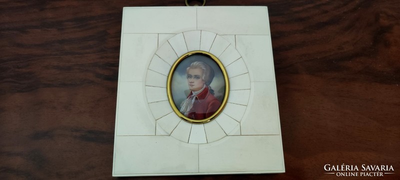 Mozart miniature painting in a bone frame