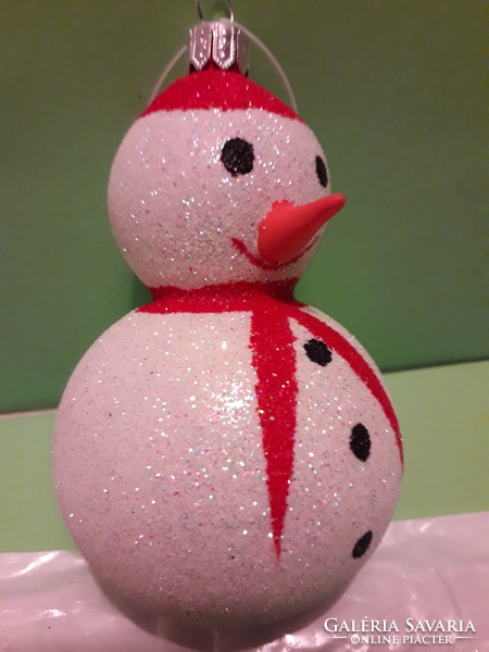 Gyönyörű extra üveg figurális hóember karácsonyfadísz hibátlan kézimunka
