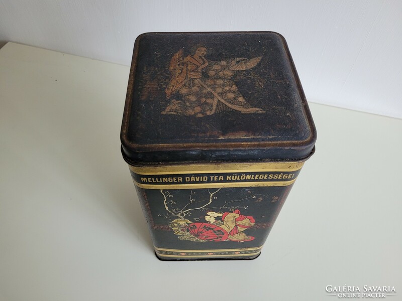 Antique large metal box Weiss Manfred Wm Csepel old tea box Mellinger Dávid tea specialties