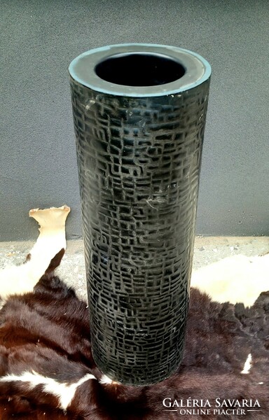 Huge modernist crocodile leather pattern metal vase negotiable design